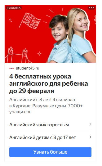 школа английского в регионе, реклама в Директ